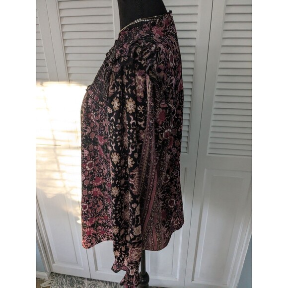 Maurices Top Womens 2X Boho Chic Peasant Smocking Burgundy Floral Flowy Blouse - Picture 8 of 13